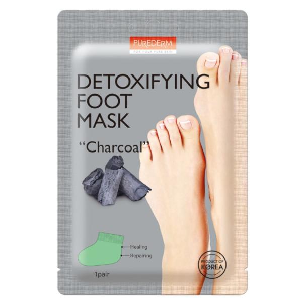 PUREDERM Detoxifying Foot Mask ,,Charcoal'' - detoxikační maska na nohy s dřevěným uhlím, 2ks