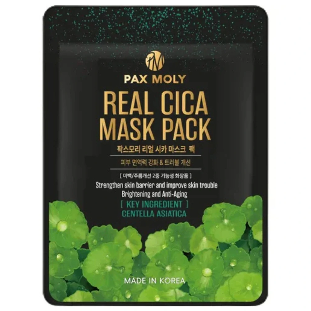PAX MOLY Real Cica Mask Pack - zklidňující jednorázová pleťová maska s extraktem pupečníku asijského, 1ks