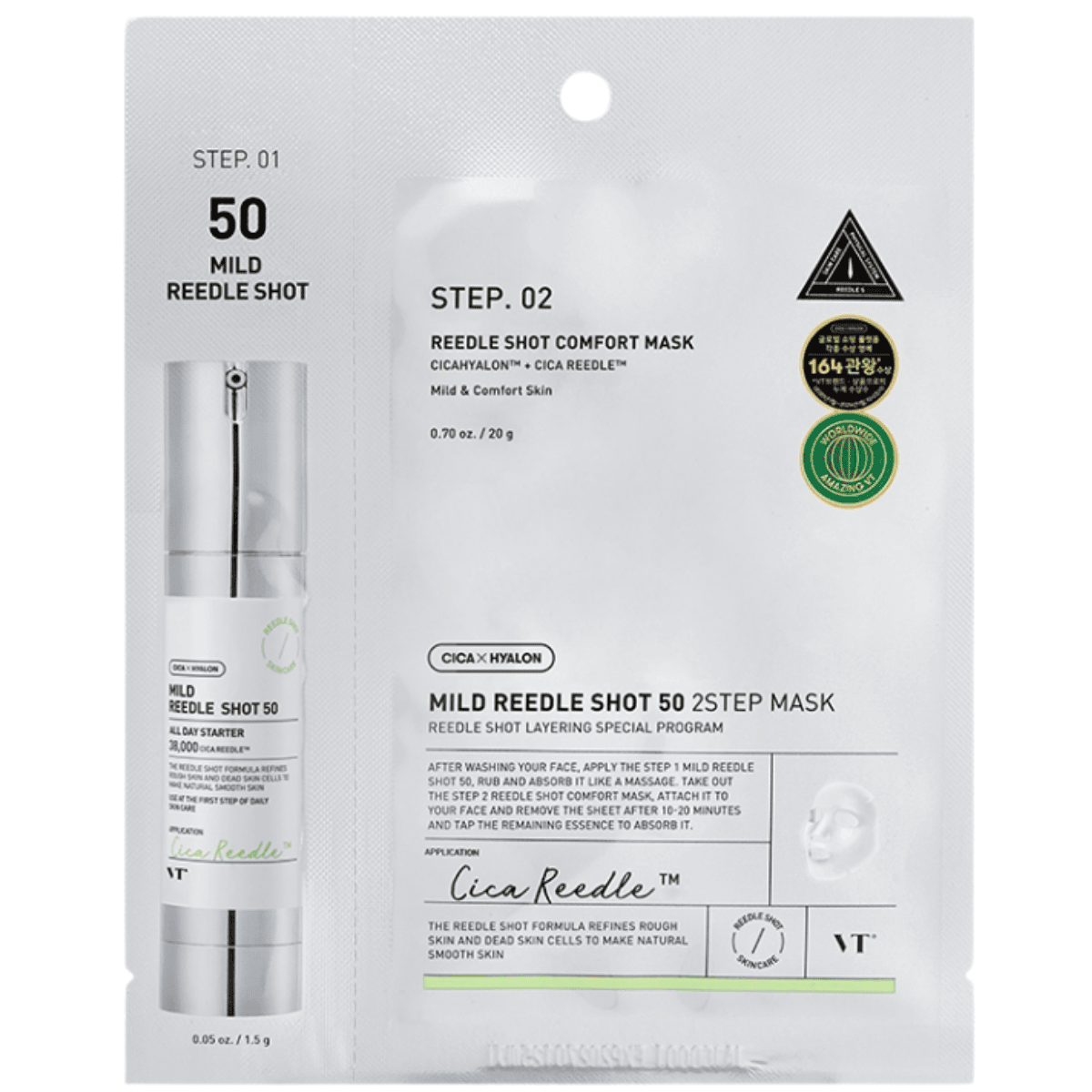 VT COSMETICS Mild Reedle Shot 50 2-Step Mask - dvoufázová pleťová maska s mikrojehličkami, 1ks