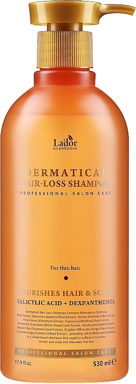 LADOR Dermatical Hair-Loss Shampoo for Thin Hair - vlasový šampón pro jemné, oslabené vlasy se sklonem k vypadávání, 530ml