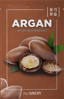 THE SAEM Natural Argan Mask Sheet - vyživující a rozjasňující jednorázová pleťová maska s arganovým olejem, 1ks