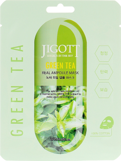 JIGOTT Green Tea Real Ampoule Mask - zklidňující jednorázová pleťová maska s extraktem zeleného čaje, 1ks