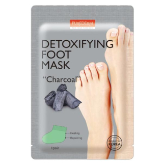 PUREDERM Detoxifying Foot Mask ,,Charcoal'' - detoxikační maska na nohy s dřevěným uhlím, 2ks
