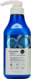 FARM STAY Collagen Water Full Shampoo & Conditioner - hydratační šampón a kondicionér 2v1 s kolagenem, 530ml