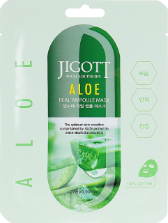 JIGOTT Aloe Real Ampoule Mask - zklidňující a hydratační jednorázová pleťová maska s extraktem aloe, 1ks