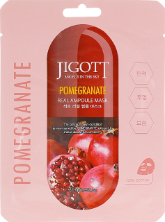 JIGOTT Pomegranate Real Ampoule Mask - zpevňující a hydratační jednorázová pleťová maska s extraktem granátového jablka, 1ks