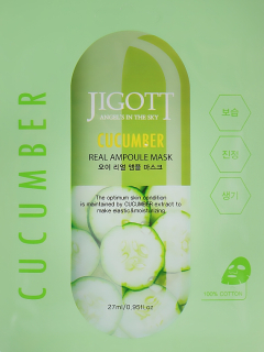 JIGOTT Cucumber Real Ampoule Mask - osvěžující a hydratační jednorázová pleťová maska s extraktem okurky, 1ks