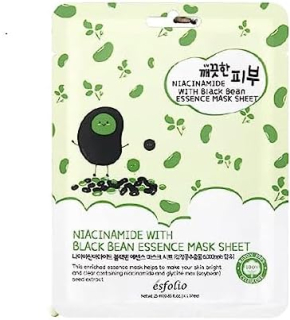 ESFOLIO Pure Skin Niacinamide Black Bean Essence Mask Sheet - rozjasňující jednorázová pleťová maska s niacinamidem, 1ks