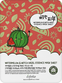 ESFOLIO Pure Skin Watermelon & Witch Hazel Essence Mask Sheet - hydratační jednorázová pleťová maska s extraktem vodního melounu a vilínem, 1ks