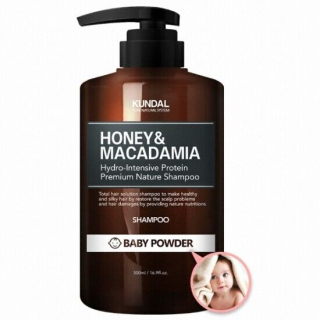 KUNDAL Honey & Macadamia Pure Natural Shampoo (Baby Powder) - přírodní vlasový šampón na suché a poškozené vlasy, 500ml