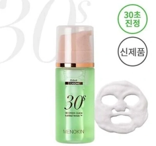 MENOKIN 30 Second Quick Bubble Mask (Clear) - 30 sekundové zklidňující bublinkové sérum v masce s Cica-Exosomy a extraktem touleně, 95ml
