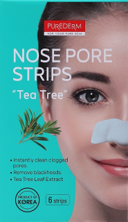PUREDERM  Nose Pore Strips Tea Tree - čistící náplasti na nos s extraktem čajovníku, 6ks