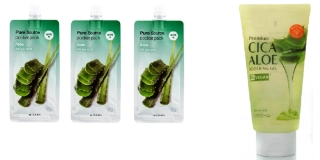 MISSHA Premium Cica Aloe Soothing Gel + MISSHA Pure Source Pocket Pack (Aloe) - výhodný set, 300ml + 3ks